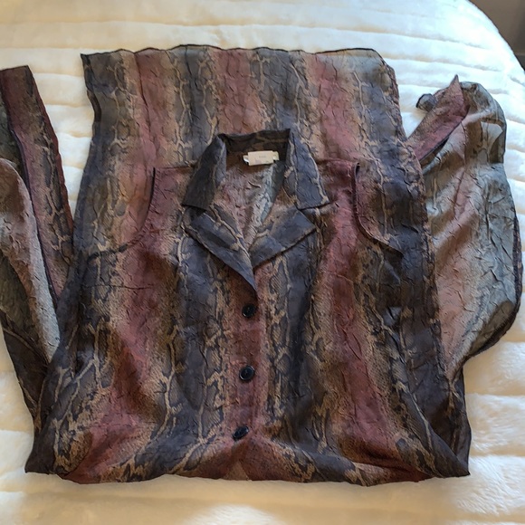 Vintage 80s Reptile snake print sheer chiffon sleeveless maxi VEST Shirt top S M - Picture 8 of 13